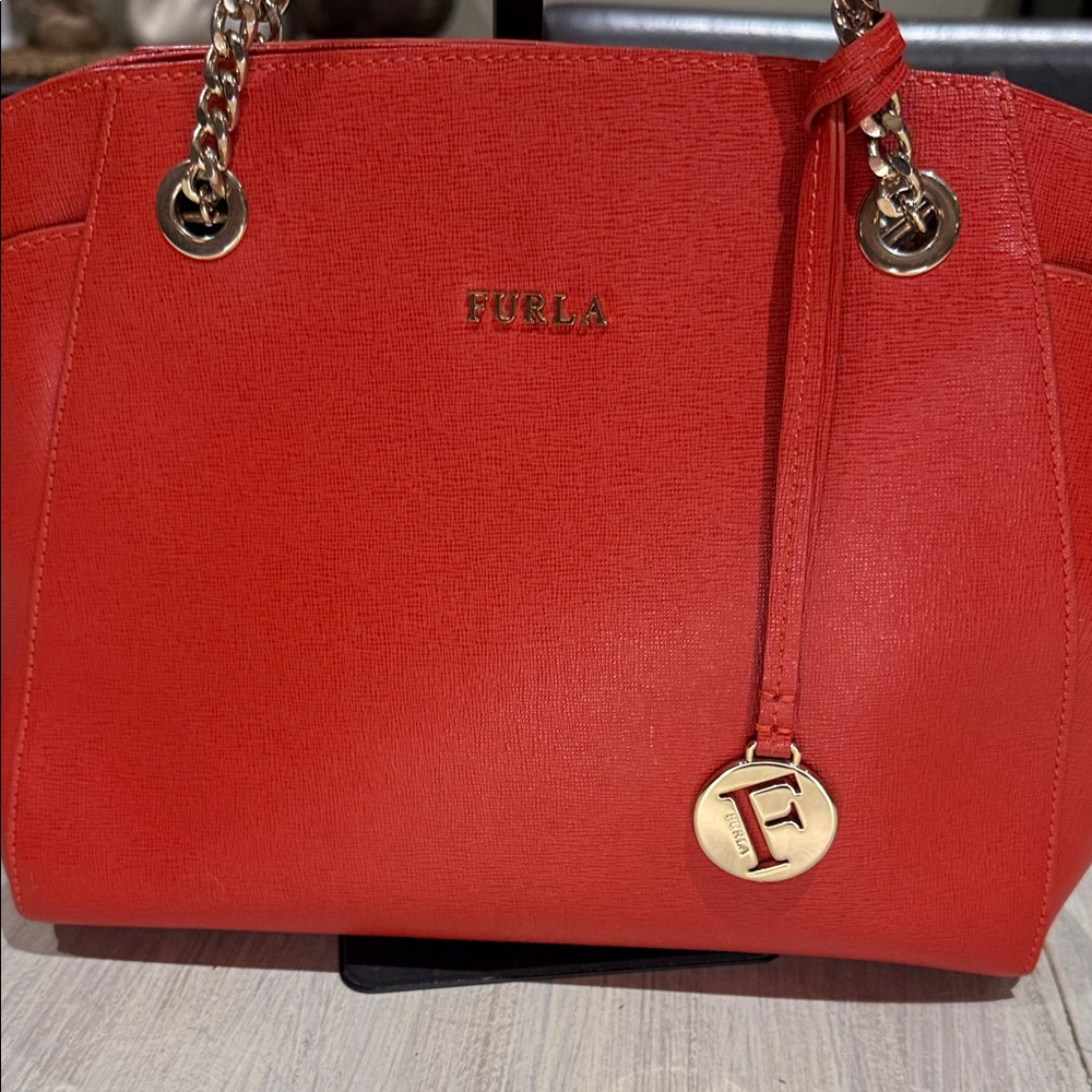 Furla Vibrant Red Tote with Gold Accents-NWOT Condition - Picture 2 of 15